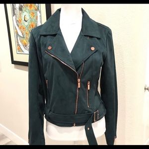 Suede green moto jacket